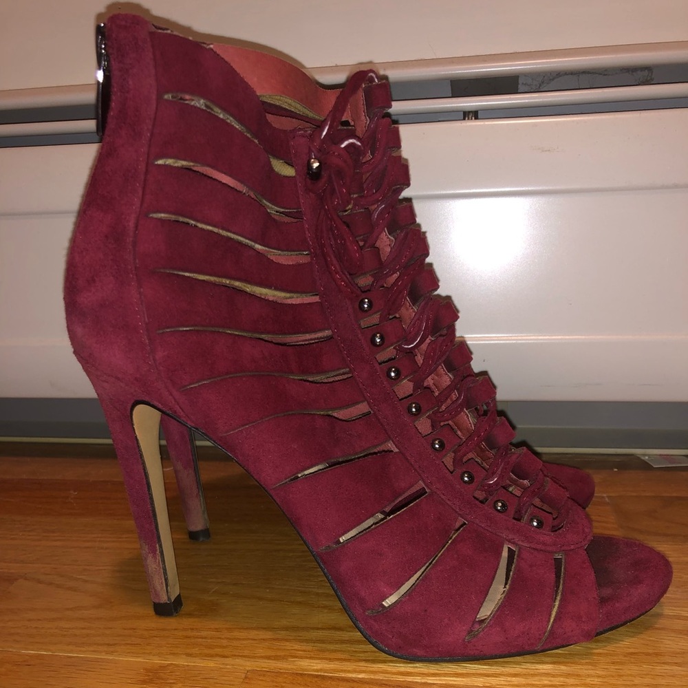 strappy burgundy heels